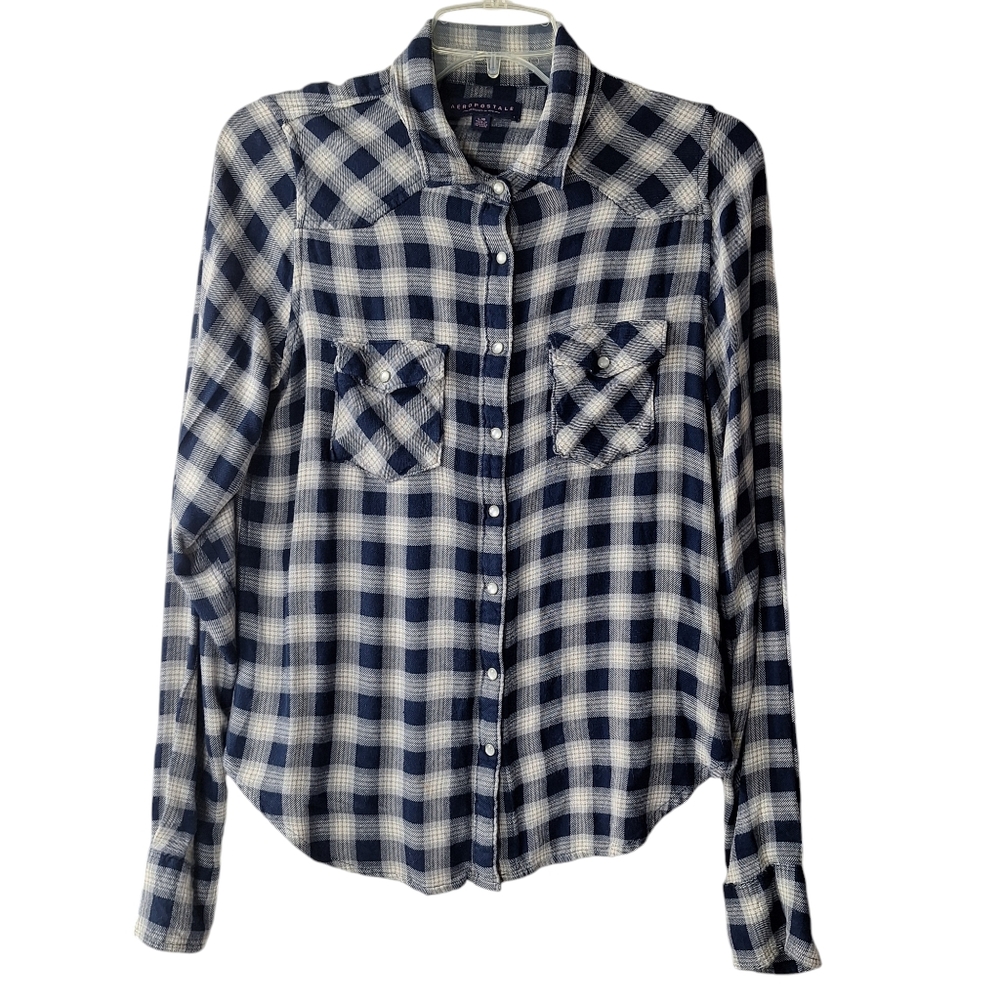 Aeropostale‎ Plaid Pearl Snap Button Up Long Sleeve Shirt Pockets